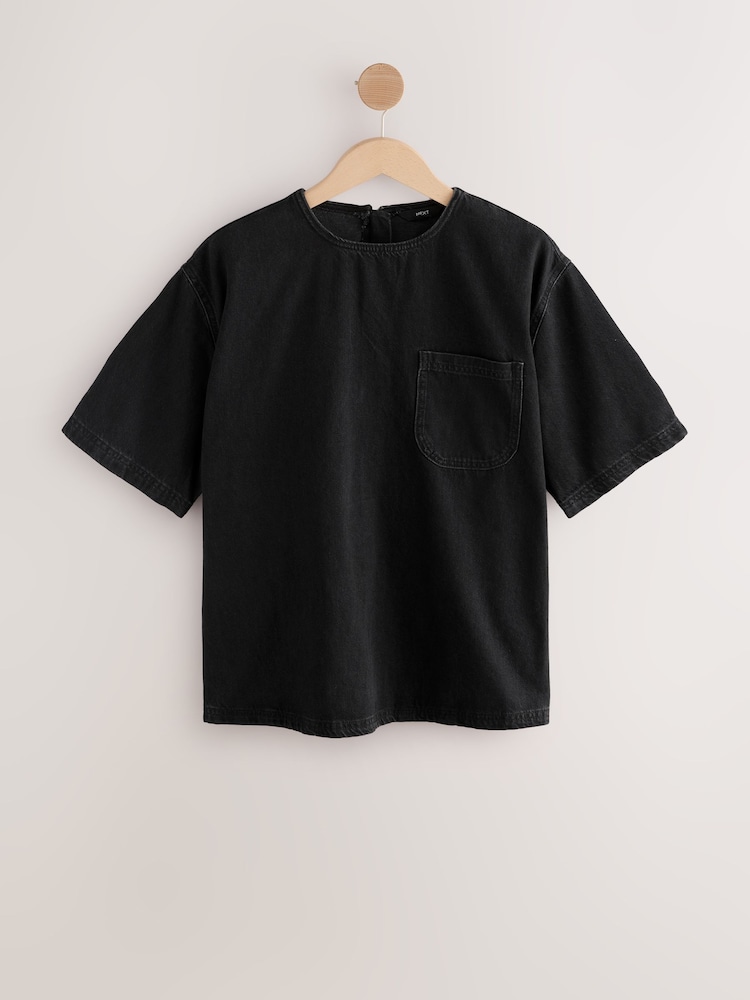 Washed Black Denim 100% Cotton T-Shirt - Image 1 of 3