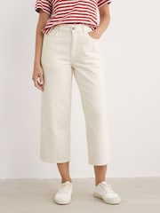 Seasalt Cornwall Cream Tall Petite Sennen Cove Wide Leg 100% Cotton Jeans - Image 1 of 5