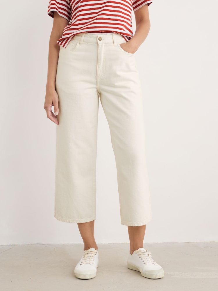 Seasalt Cornwall Cream Tall Petite Sennen Cove Wide Leg 100% Cotton Jeans - Image 1 of 5