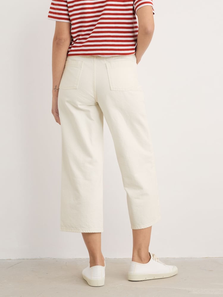 Seasalt Cornwall Cream Tall Petite Sennen Cove Wide Leg 100% Cotton Jeans - Image 2 of 5