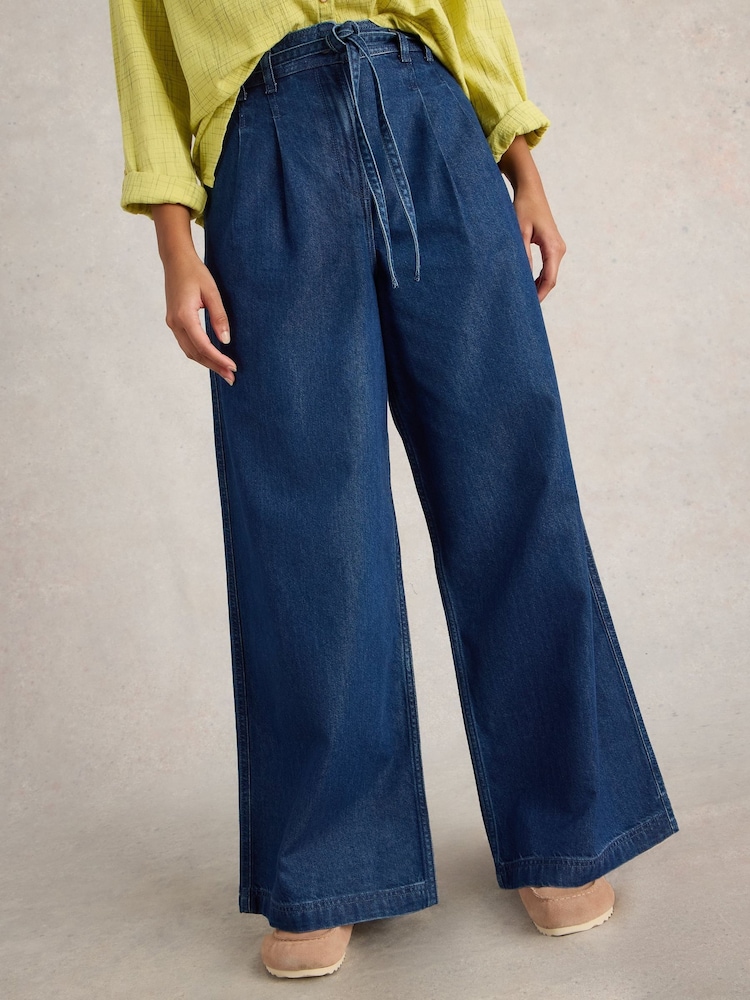 White Stuff Mid Blue Denim Sasha Wide Leg Jeans - Image 1 of 7