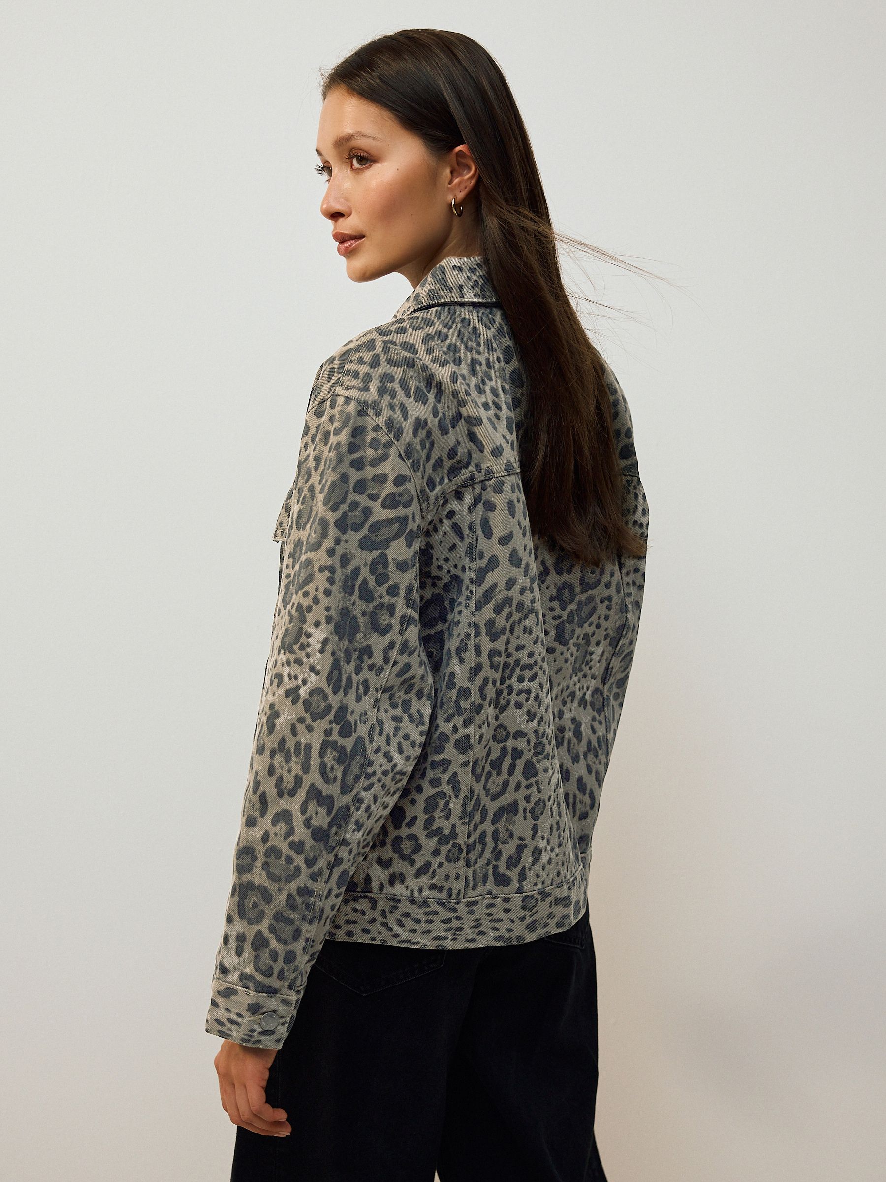 Buy Leopard Oversized Relaxed Fit Denim Trucker Jacket from Next