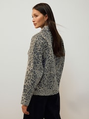 Leopard Oversized Relaxed Fit Denim Trucker Jacket - Image 4 of 8