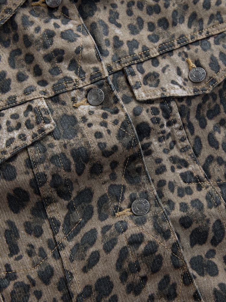 Leopard Oversized Relaxed Fit Denim Trucker Jacket - Image 8 of 8