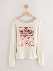 Red/Ecru Long Sleeve Graphic Print Text T-Shirt - Image 5 of 6