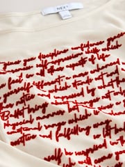 Red/Ecru Long Sleeve Graphic Print Text T-Shirt - Image 6 of 6