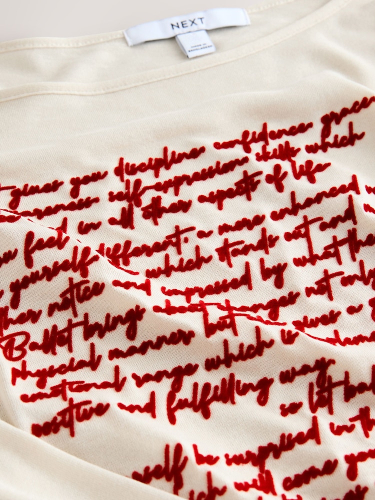 Red/Ecru Long Sleeve Graphic Print Text T-Shirt - Image 6 of 6