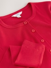 Red Henley Button Through Long Sleeve Ribbed T-Shirt - Image 7 of 7