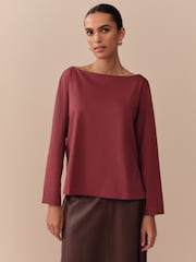 Berry Red Long Sleeve Crew Neck Supima T-Shirt - Image 1 of 7
