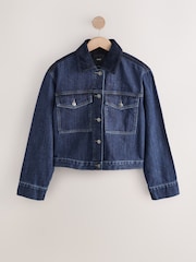Dark Blue Cord Collar Denim Jacket - Image 1 of 4