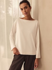 Ecru White Long Sleeve Crew Neck Supima T-Shirt - Image 1 of 8