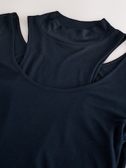 Navy Layered Semi Sheer High Neck Ribbed Long Sleeve Top - Image 2 of 3