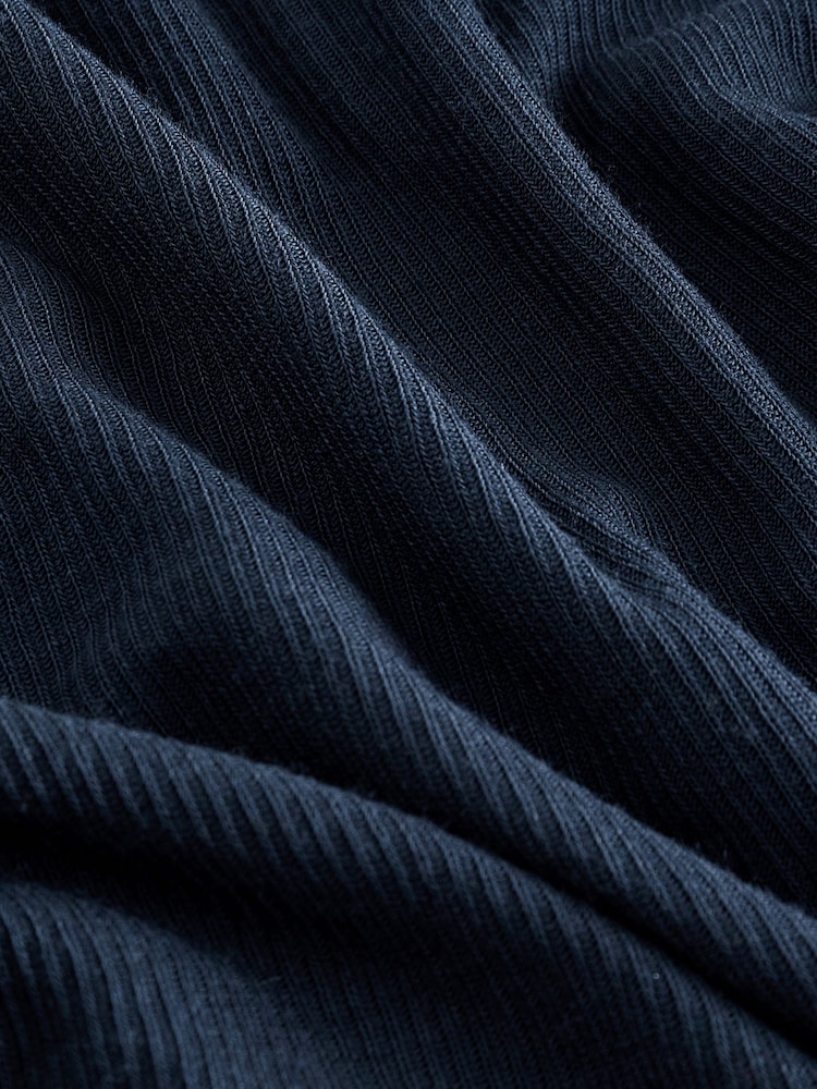 Navy Layered Semi Sheer High Neck Ribbed Long Sleeve Top - Image 3 of 3