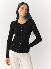 Preto - Henley Button Through Long Sleeve Ribbed T-Shirt - Imagem 1 de 7