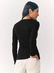 Preto - Henley Button Through Long Sleeve Ribbed T-Shirt - Imagem 2 de 7