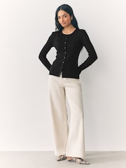 Preto - Henley Button Through Long Sleeve Ribbed T-Shirt - Imagem 3 de 7