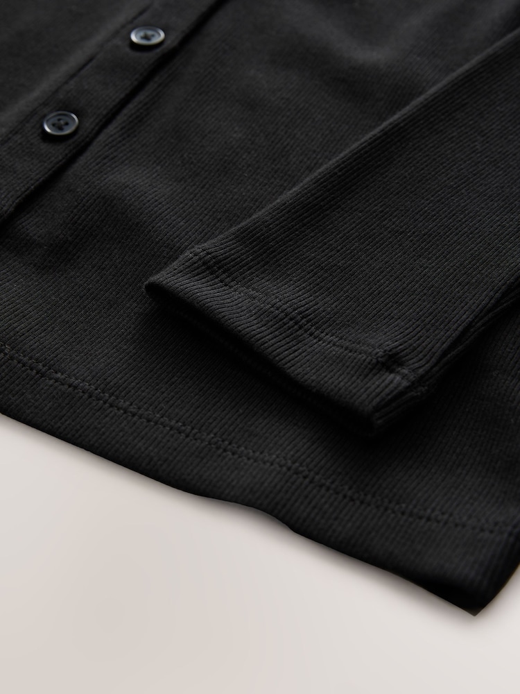Preto - Henley Button Through Long Sleeve Ribbed T-Shirt - Imagem 7 de 7