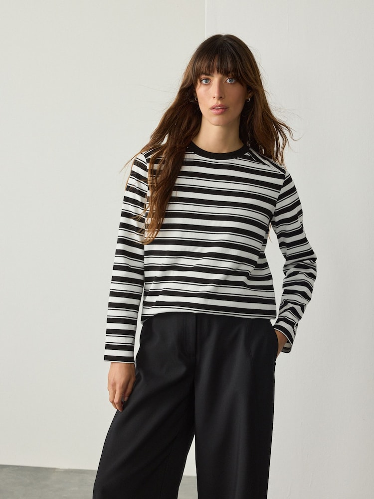 Monochrome Stripe Long Sleeve Crewneck T-Shirt - Image 2 of 8