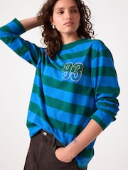 Green/Blue Graphic Stripe Long Sleeve Crewneck T-Shirt - Image 1 of 8