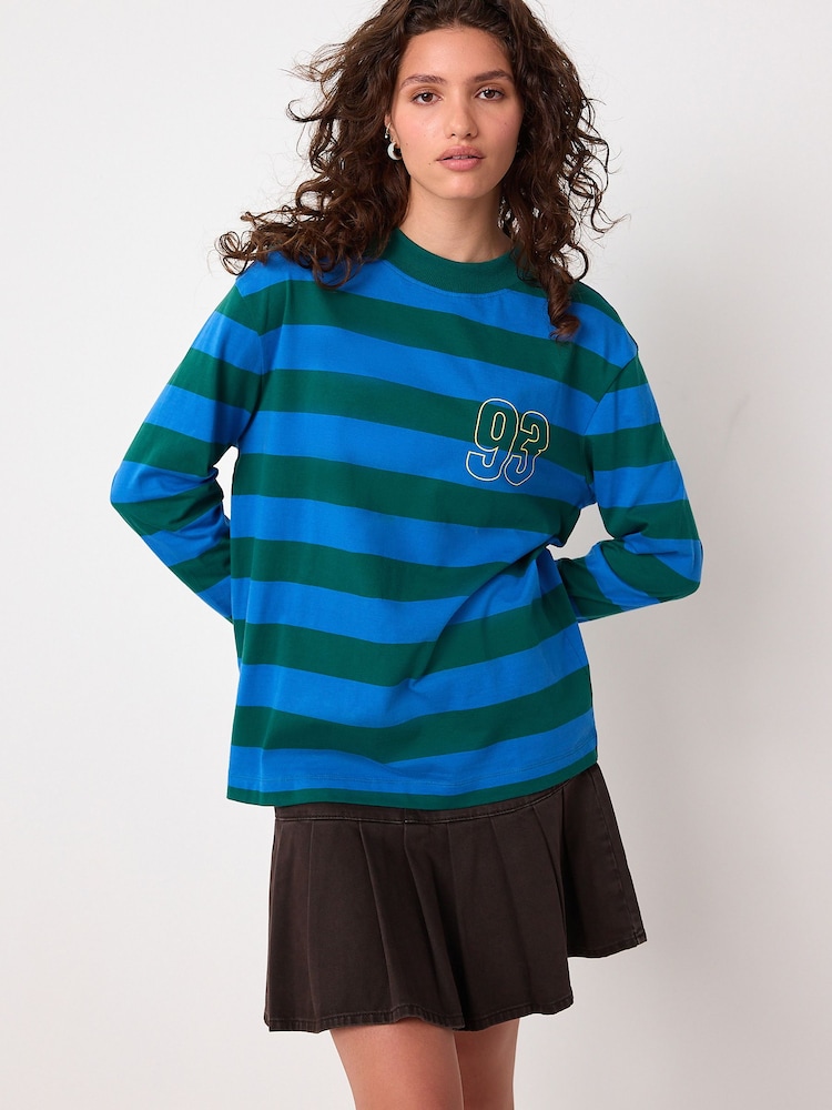 Green/Blue Graphic Stripe Long Sleeve Crewneck T-Shirt - Image 2 of 8