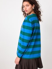 Green/Blue Graphic Stripe Long Sleeve Crewneck T-Shirt - Image 4 of 8