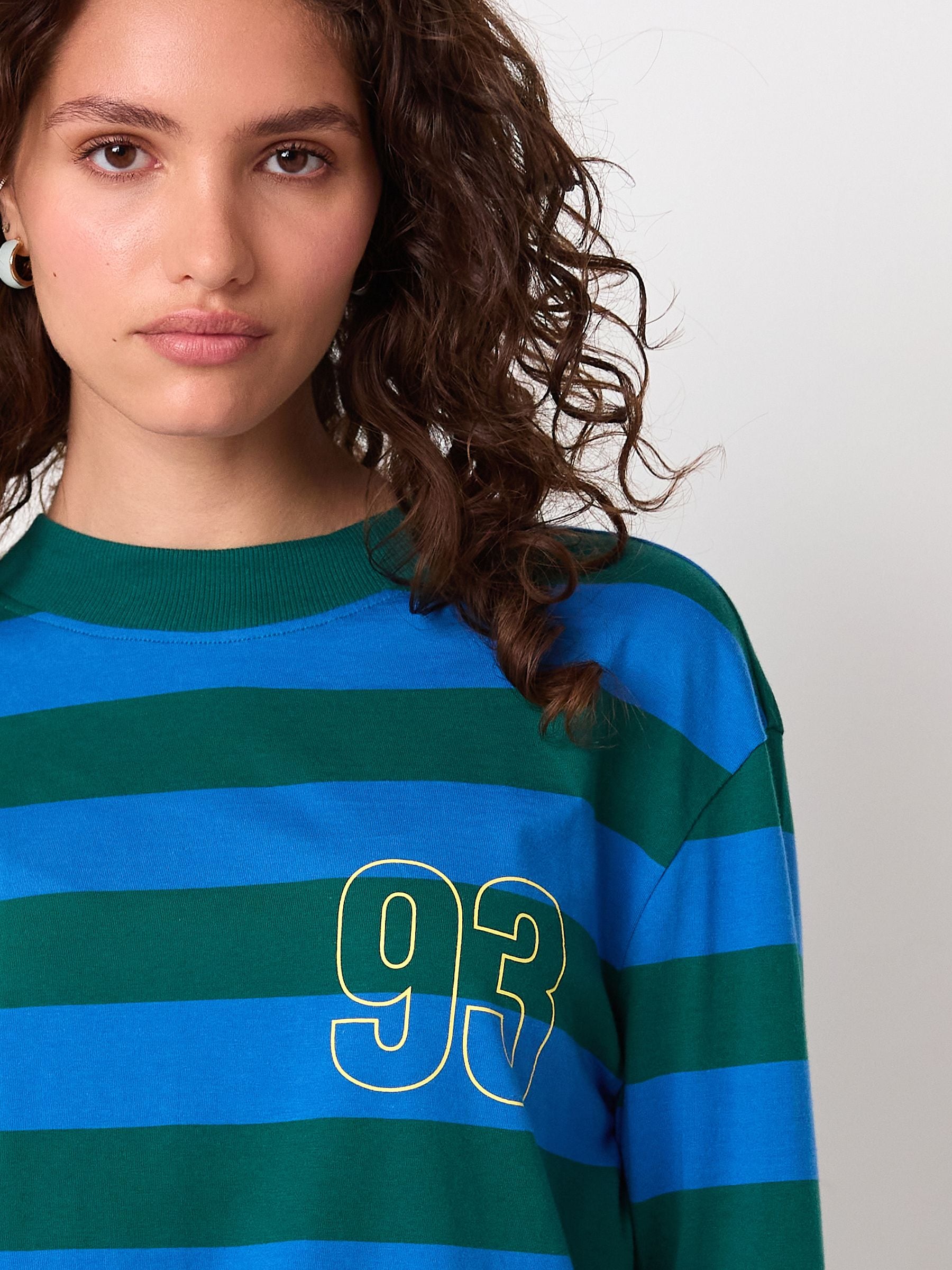 Buy Green/Blue Graphic Stripe Long Sleeve Crewneck T-Shirt