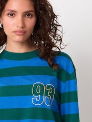 Green/Blue Graphic Stripe Long Sleeve Crewneck T-Shirt - Image 5 of 8