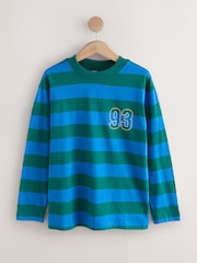 Green/Blue Graphic Stripe Long Sleeve Crewneck T-Shirt - Image 6 of 8