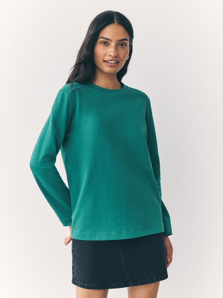 Green Long Sleeve Heavyweight Crew Neck T-Shirt - Image 1 of 9 Green Long Sleeve Heavyweight Crew Neck T-Shirt - Image 1 of 9
