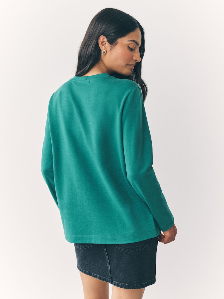 Green Long Sleeve Heavyweight Crew Neck T-Shirt - Image 2 of 9 Green Long Sleeve Heavyweight Crew Neck T-Shirt - Image 2 of 9