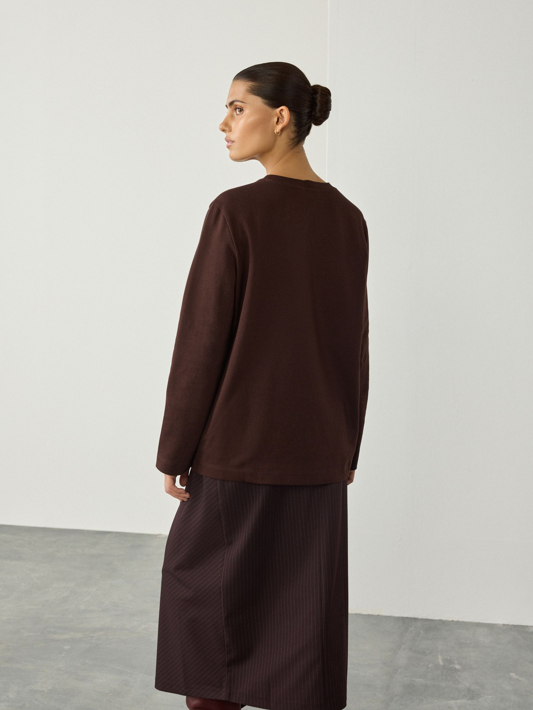 Buy Chocolate Brown Long Sleeve Heavyweight Crew Neck T-Shirt from