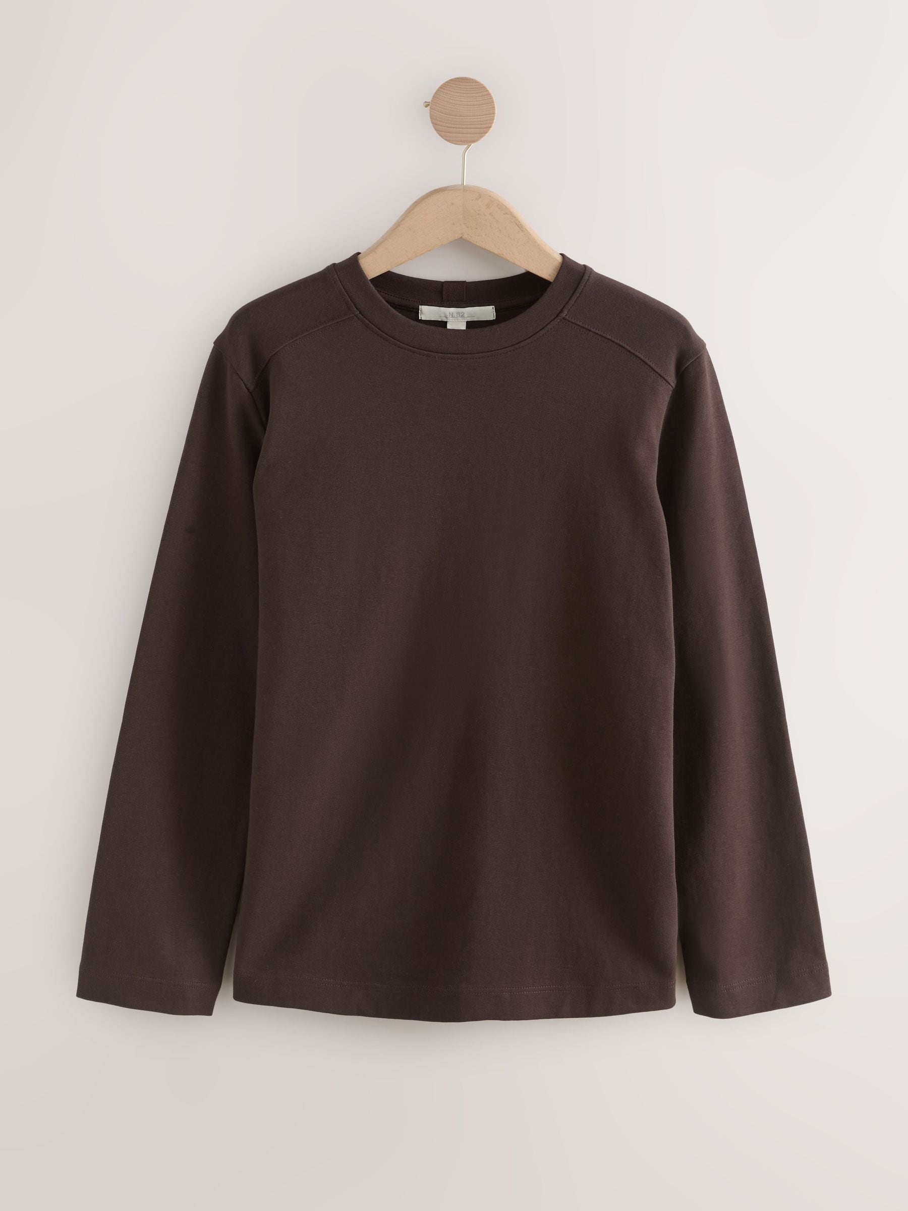 Buy Chocolate Brown Long Sleeve Heavyweight Crew Neck T-Shirt from