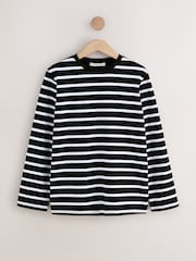 Black/White Striped - Camiseta pesada de manga comprida com gola redonda - Imagem 1 de 3