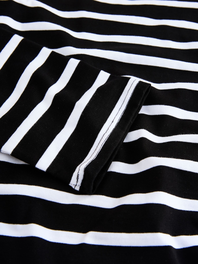 Black/White Striped - Camiseta pesada de manga comprida com gola redonda - Imagem 3 de 3