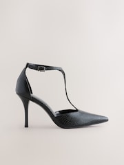 Black Lizard Effect Forever Comfort® Leather T-Bar Pointed Toe Heels - Image 2 of 5