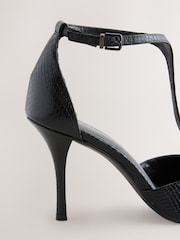Black Lizard Effect Forever Comfort® Leather T-Bar Pointed Toe Heels - Image 3 of 5