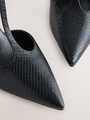 Black Lizard Effect Forever Comfort® Leather T-Bar Pointed Toe Heels - Image 4 of 5