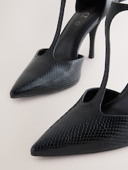 Black Lizard Effect Forever Comfort® Leather T-Bar Pointed Toe Heels - Image 5 of 5
