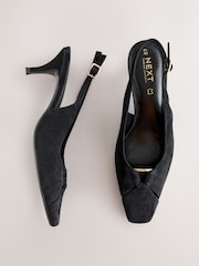 Black Forever Comfort® Leather Cutout Hardware Detail Slingback Heels - Image 1 of 15