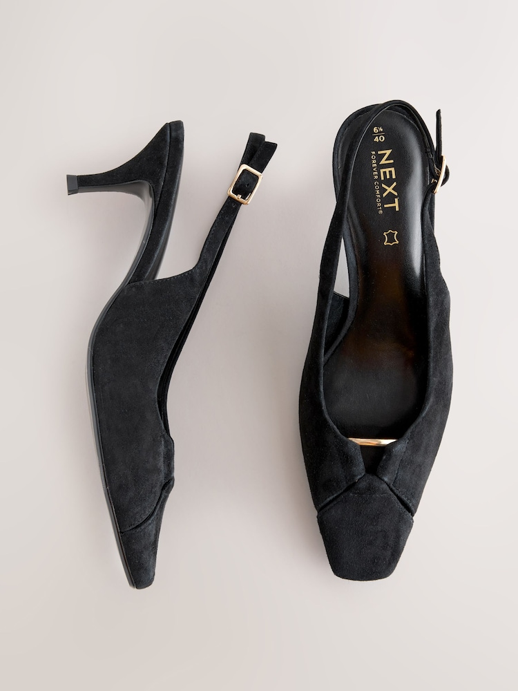 Black Forever Comfort® Leather Cutout Hardware Detail Slingback Heels - Image 1 of 15