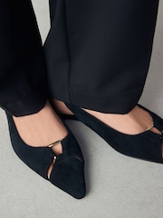 Black Forever Comfort® Leather Cutout Hardware Detail Slingback Heels - Image 10 of 15