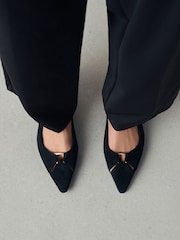 Black Forever Comfort® Leather Cutout Hardware Detail Slingback Heels - Image 12 of 15