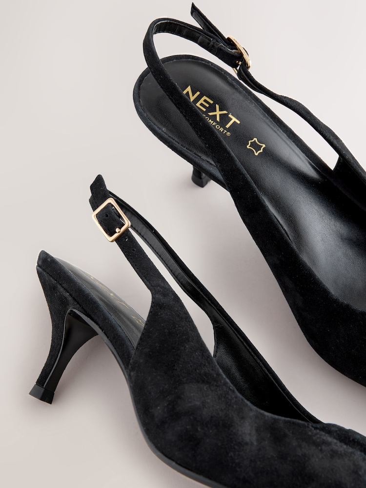 أسود - Forever Comfort® Leather Cutout Hardware Detail Slingback Heels - صورة 15 من 15 أسود - Forever Comfort® Leather Cutout Hardware Detail Slingback Heels - صورة 15 من 15