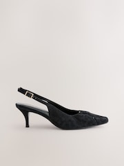 Black Forever Comfort® Leather Cutout Hardware Detail Slingback Heels - Image 2 of 15