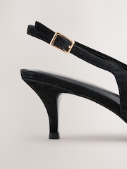 Black Forever Comfort® Leather Cutout Hardware Detail Slingback Heels - Image 3 of 15