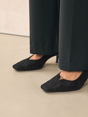 Black Forever Comfort® Leather Cutout Hardware Detail Slingback Heels - Image 8 of 15