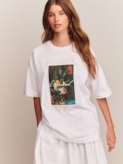 White Floral Graphic Embrodiered T-Shirt - Image 1 of 8