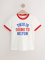 Ecru Short Sleeve Crewneck Graphic Print Contrast Ringer T-Shirt - Image 1 of 4
