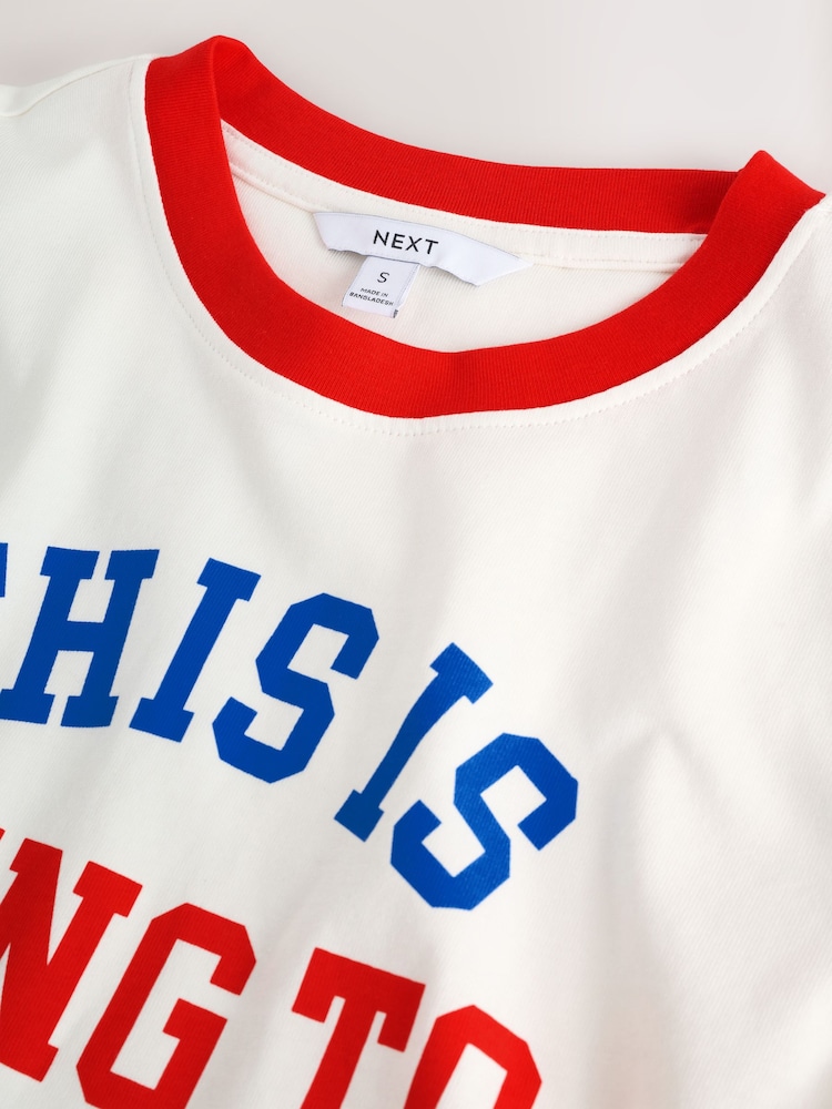 Ecru Short Sleeve Crewneck Graphic Print Contrast Ringer T-Shirt - Image 2 of 4