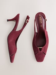 Burgundy Red Forever Comfort® Leather Cutout Hardware Detail Slingback Heels - Image 1 of 10